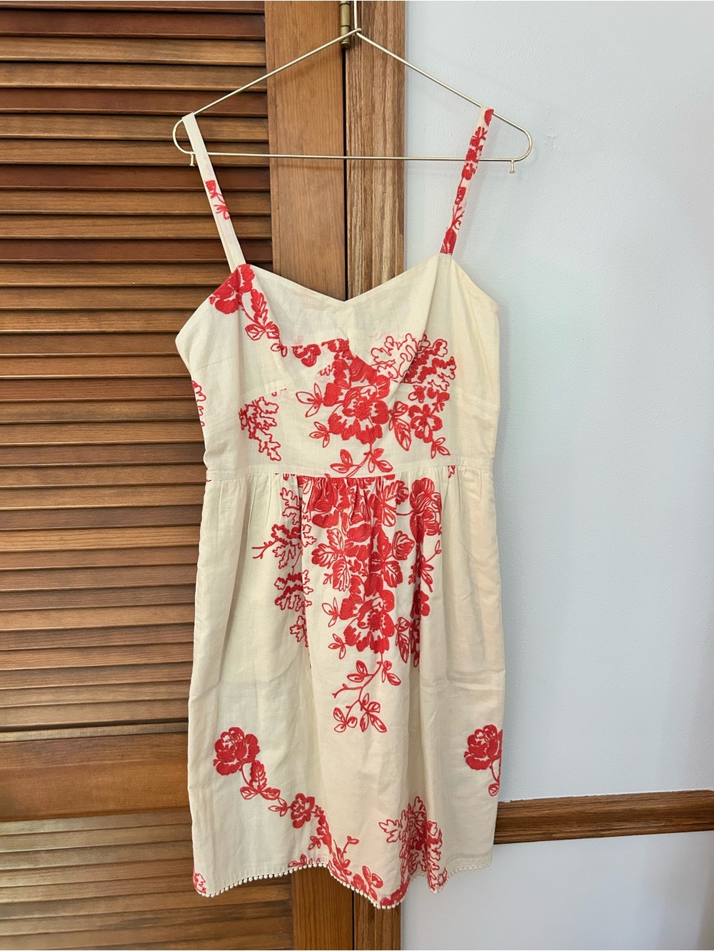 Cream Sundress with Coral Floral Print - Lightweight Spaghetti Strap Dress